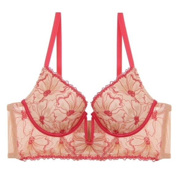 Youmita Coral Floral Embroidery Longline 34B Bra NWT - Picture 1 of 9